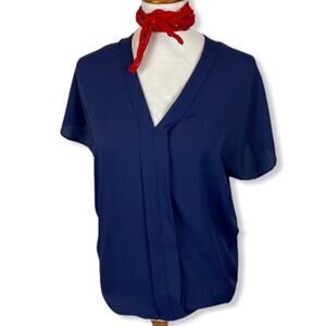 Tobi Navy Chiffon Short Sleeve Blouse Size Small